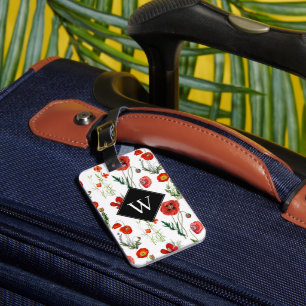 Étiquette À Bagage Photos d'Aquarelle Rouge Floral Monogramme