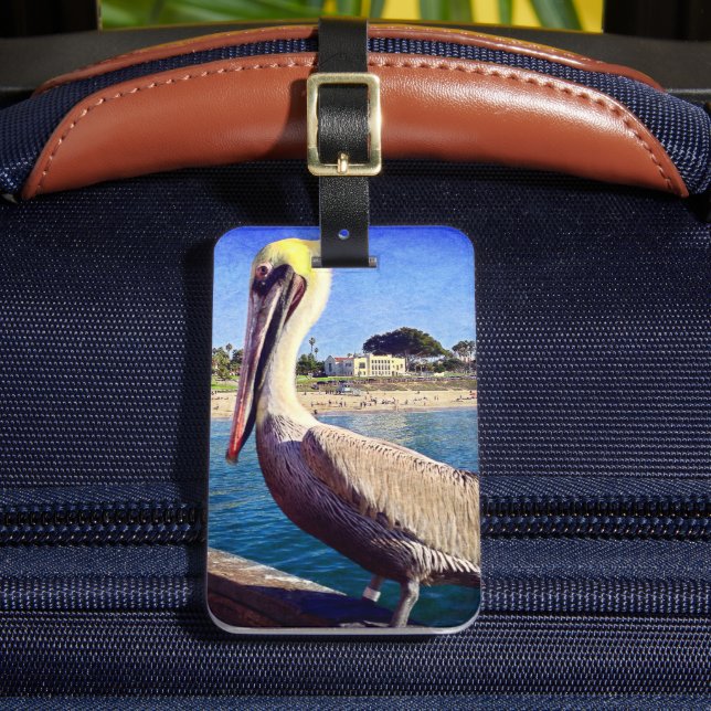 Étiquette À Bagage Photos d'oiseaux du Pélican California Beach Pier  (Insitu Rectoal 2)
