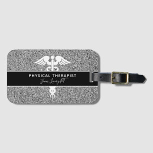 Étiquette À Bagage Physothérapie Silver Black Nom de la Parties scint