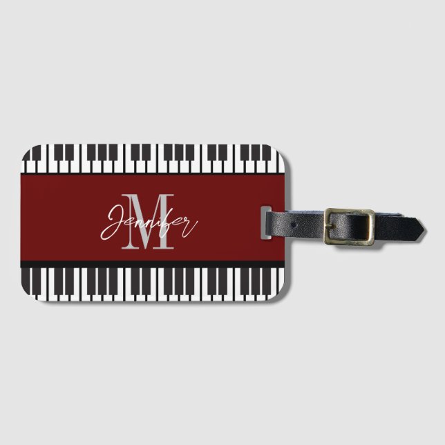 Étiquette À Bagage Piano Monogramme Nom Personnalisé (Devant Horizontal)