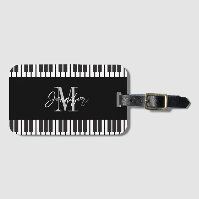 Étiquette À Bagage Piano Monogramme Nom Personnalisé (Devant Horizontal)
