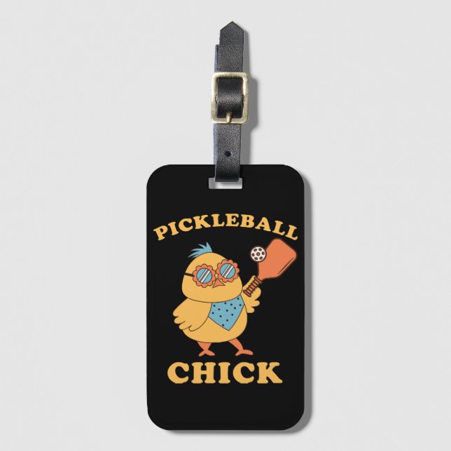 Étiquette À Bagage Pickleball Chick - rétro (Devant Vertical)
