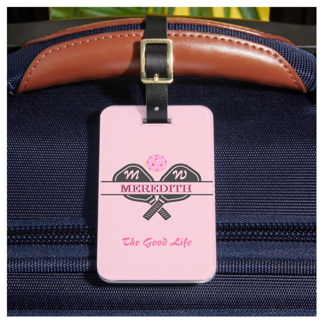 Étiquette À Bagage Pickleball Gal Paddles Monogramme Nom personnalisé (Créateur téléchargé)