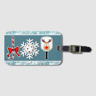 Étiquette À Bagage Pickleball Noël Joie Flocon de neige Bleu et blanc