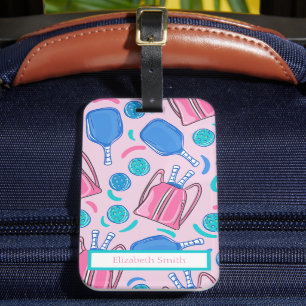 Étiquette À Bagage Pickleball Paddle et Balls Pink Preppy Personnalis