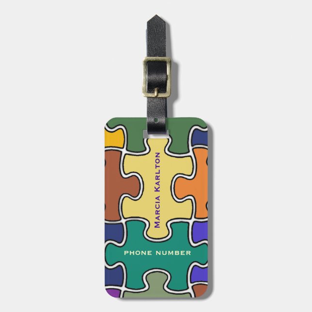 Étiquette À Bagage pièces personnalisées de puzzle couleur (Devant Vertical)