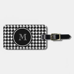 Étiquette À Bagage Pied-de-poule noir et blanc votre monogramme
