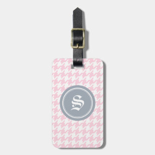 Étiquette À Bagage Pied-de-poule rose classique élégant avec le