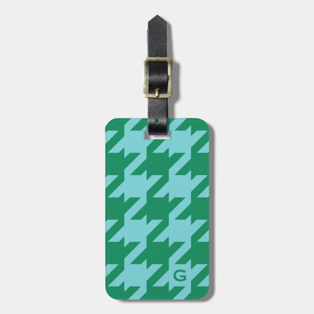 Étiquette À Bagage Pied-de-poule vert-bleu moderne audacieux avec le  (Devant Vertical)