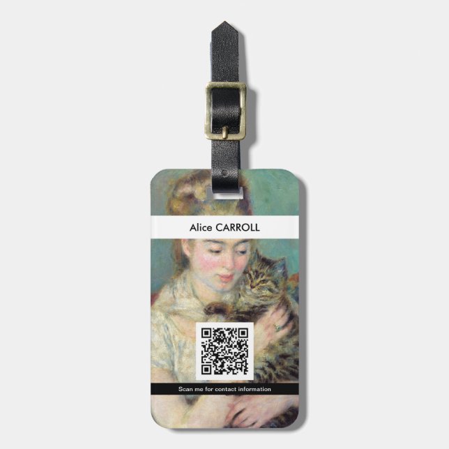 Étiquette À Bagage Pierre-Auguste Renoir - Femme avec chat - Code QR (Devant Vertical)