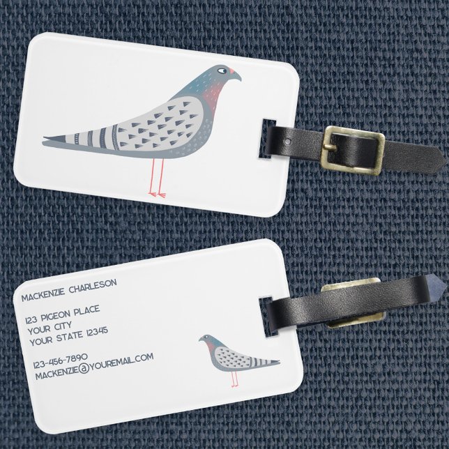 Étiquette À Bagage Pigeon amusant (Fun personalized pigeon luggage tag for bird lovers)