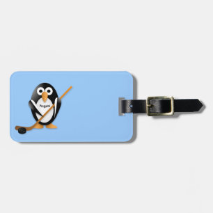 Étiquette À Bagage Pingouin avec bâton de hockey