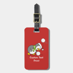 Étiquette À Bagage Pingouin de Noël avec boule de neige