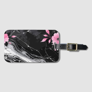 Étiquette À Bagage Pink Flowers Marble