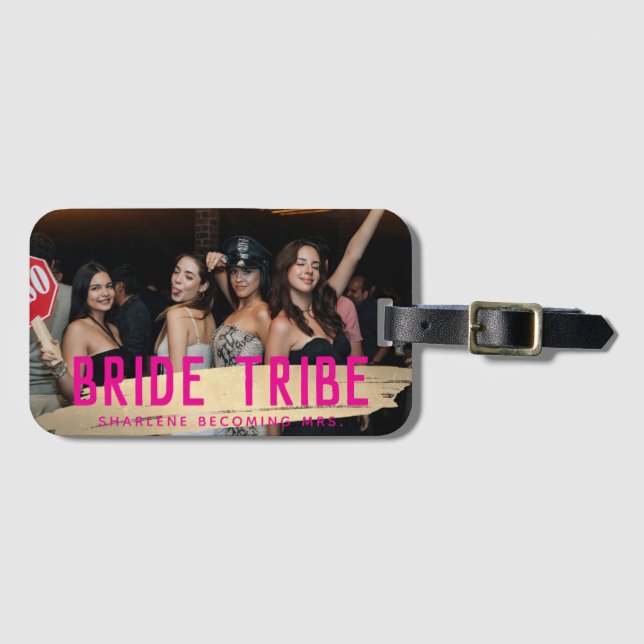 Étiquette À Bagage Pink Gold Bride Tribe Photo Bridesmaid Cadeau (Devant Horizontal)