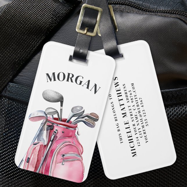 Étiquette À Bagage Pink Monogram Name Golf (Pink Monogram Name Golf Luggage Tag)