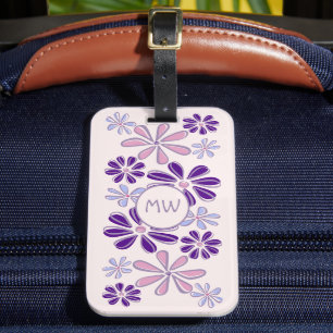 Étiquette À Bagage Pink Periwinkle Indigo Doodle Fleur Vos Initiales