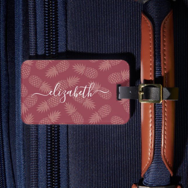 Étiquette À Bagage Pink tropical ananas motif nom de script personnal (Insitu Rectoal 4)