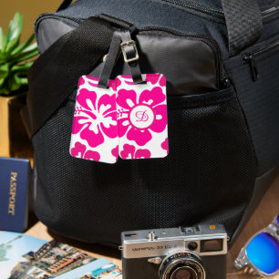 Étiquette À Bagage Pink tropical Hawaii Hibiscus motif floral