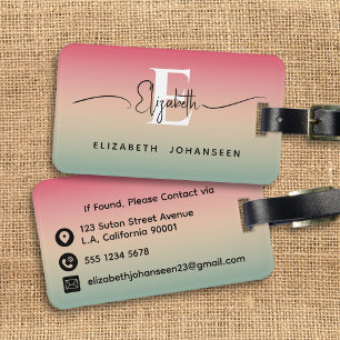 Étiquette À Bagage Pink Yellow & Green Gradient Nom du script Monogra