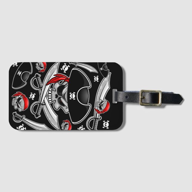 Étiquette À Bagage Pirate Skull avec Sabres croisés (Devant Horizontal)