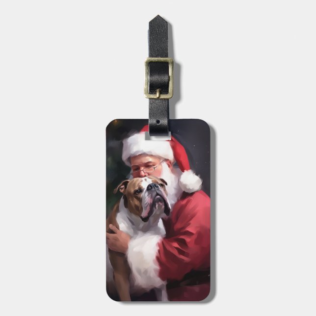 Étiquette À Bagage Pitbull avec Noël Festif du Père Noël (Devant Vertical)