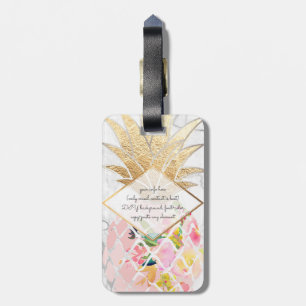 Étiquette À Bagage PixDezines Aloha Ananas+Marbre blanc