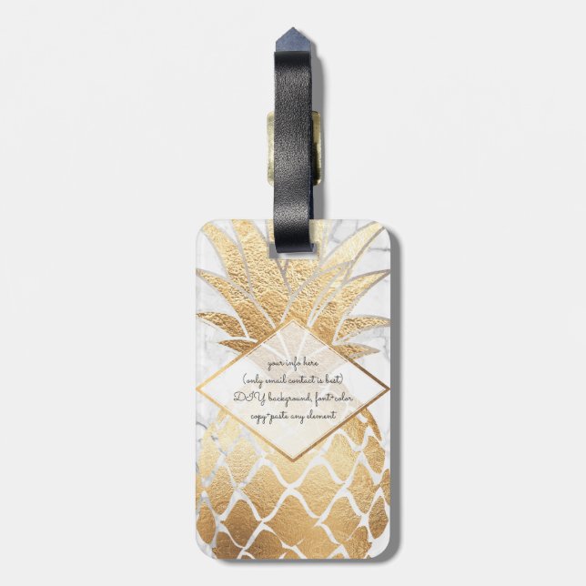 Étiquette À Bagage PixDezines Aloha Ananas+Marbre blanc (Dos Vertical)