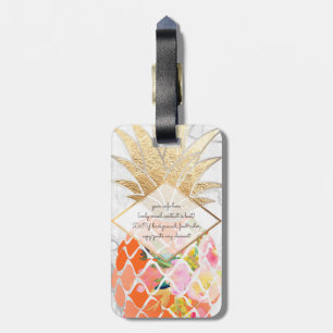 Étiquette À Bagage PixDezines Aloha Ananas+Marbre blanc