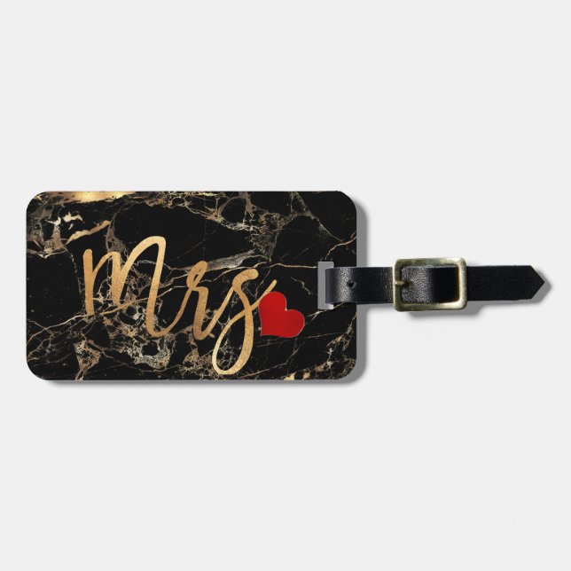 Étiquette À Bagage PixDezines MRS MARBRE NOIR+OR FAUX (Devant horizontal)