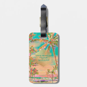 Étiquette À Bagage PixDezines Plage hawaïenne vintage scène/turquoise