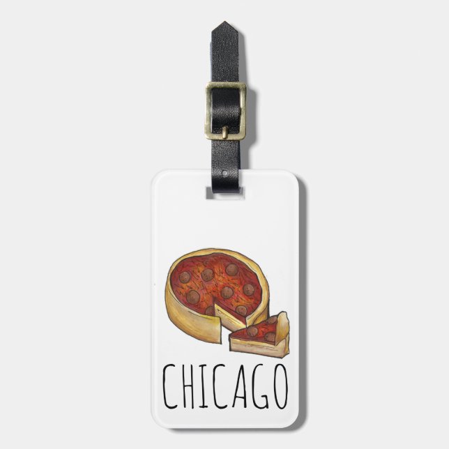Étiquette À Bagage Pizza à plat profond de Chicago Illinois Pepperoni (Devant Vertical)
