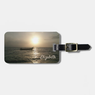 Étiquette À Bagage Plage, Bateau, Coucher de soleil -Personnalisé