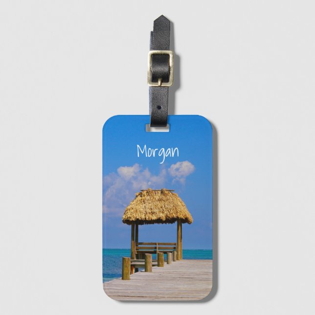 Étiquette À Bagage Plage Bleu Océan Tropical Caribbean Island Photo (Devant Vertical)
