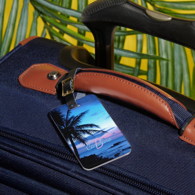 Étiquette À Bagage Plage de l'île tropicale personnalisée Coucher de  (Insitu Rectoal 1)