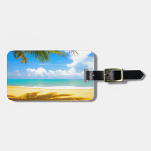Étiquette À Bagage plage de paradis de palmier de sable de mer du