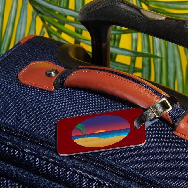 Étiquette À Bagage Plage de Sunset Tropical Palm Feuille Ocean Waves (Créateur téléchargé)