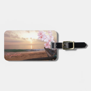 Étiquette À Bagage Plage Moderne, Coucher de Soleil, Frangipanier