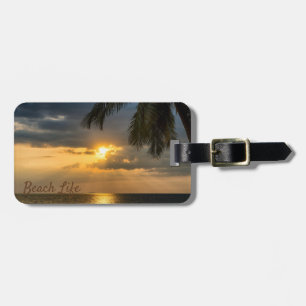 Étiquette À Bagage Plage, Palm, Coucher de soleil -Personnalisé