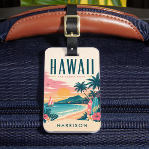 Étiquette À Bagage Plage personnalisée Nostalgique USA Hawaï Honolulu