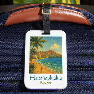 Étiquette À Bagage Plage Rétro Honolulu Hawaii Waikiki