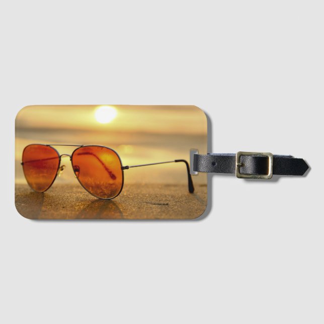 Étiquette À Bagage Plage Sunset Lunettes de soleil Photo (Devant Horizontal)