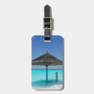 Étiquette À Bagage Plage tropicale pittoresque avec parapluie de chau