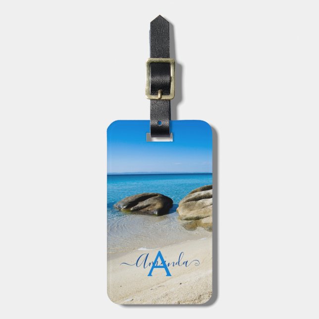 Étiquette À Bagage Plage vacances été Océan personnalisé Monogramme (Devant Vertical)