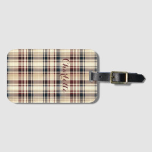 Étiquette À Bagage Plaid Beige Classique À damiers Motif