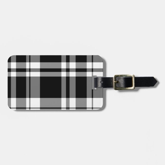 Étiquette À Bagage Plaid noir et blanc (Devant horizontal)