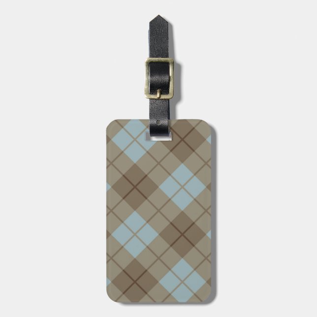 Étiquette À Bagage Plaid polarisé dans le bleu et le brun (Devant Vertical)