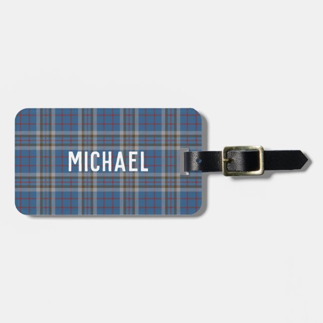 Étiquette À Bagage Plaid Thompson Clan Blue Grey Check Custom Tartan (Devant horizontal)