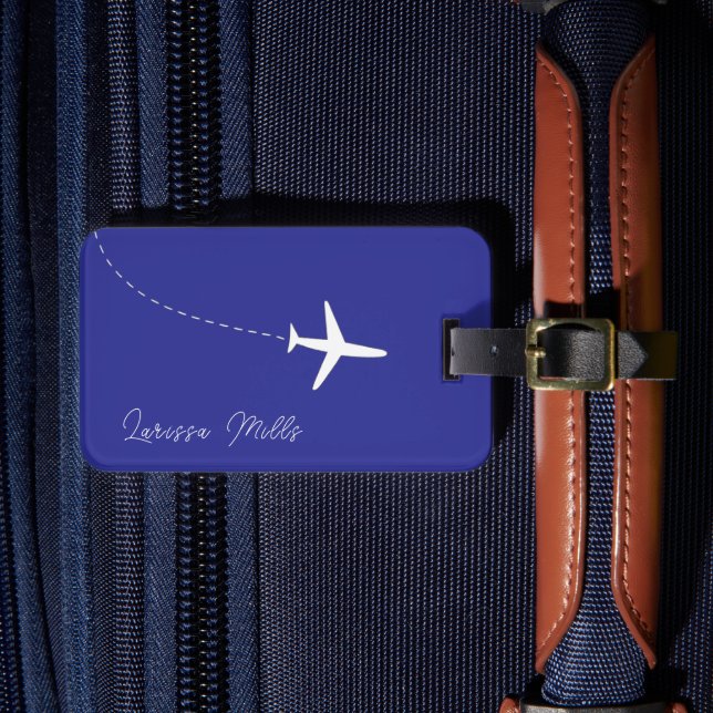 Étiquette À Bagage Plan blanc simple avec route pointillée bleu (Insitu Rectoal 4)