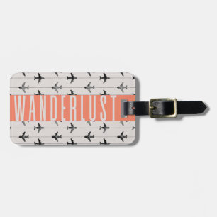 Étiquette À Bagage Plane Wanderlust mignonne Voyage rose gris